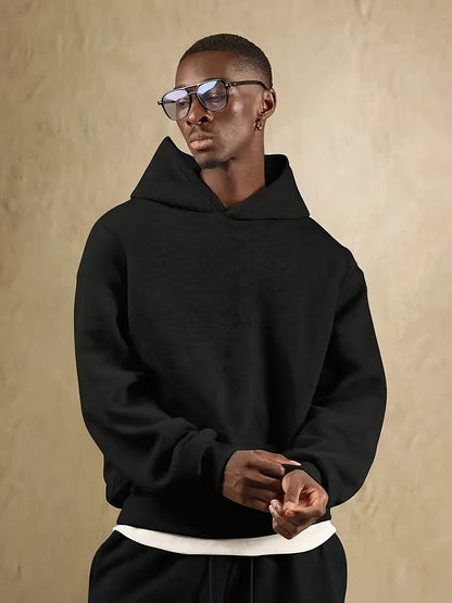 Herren Kapuzenpullover aus schwerem 100 % Polyester – Navyblauer lässiger Winter-Hoodie mit Kapuze, dicker warmer Pullover für Herbst & Winter, maschinenwaschbarer Pullover mit regulärer Passform (nicht trocknergeeignet)