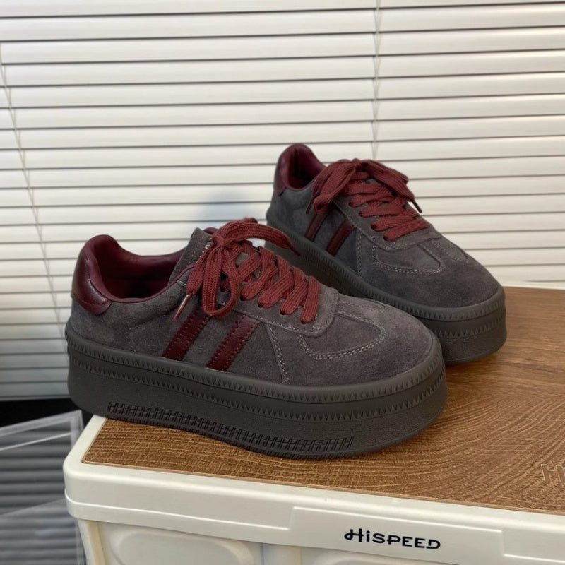 Damen Plateau-Sneaker – Retro Color-Block Turnschuhe mit versteckter Absatz-Erhöhung & dicker Gummisohle, Bequeme Low-Top Trainer für den Herbst