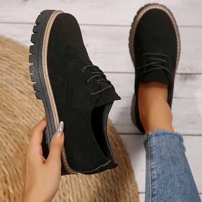 Damen Slip-On Mokassin-Loafer mit Chunky Plateau – Bequeme All-Season Schuhe mit Schnürband-Optik, Rund- bis Spitzzehen, Gummisohle – Casual & Semi-Formal (Schwarz, Beige, Braun, Navy, Grau)