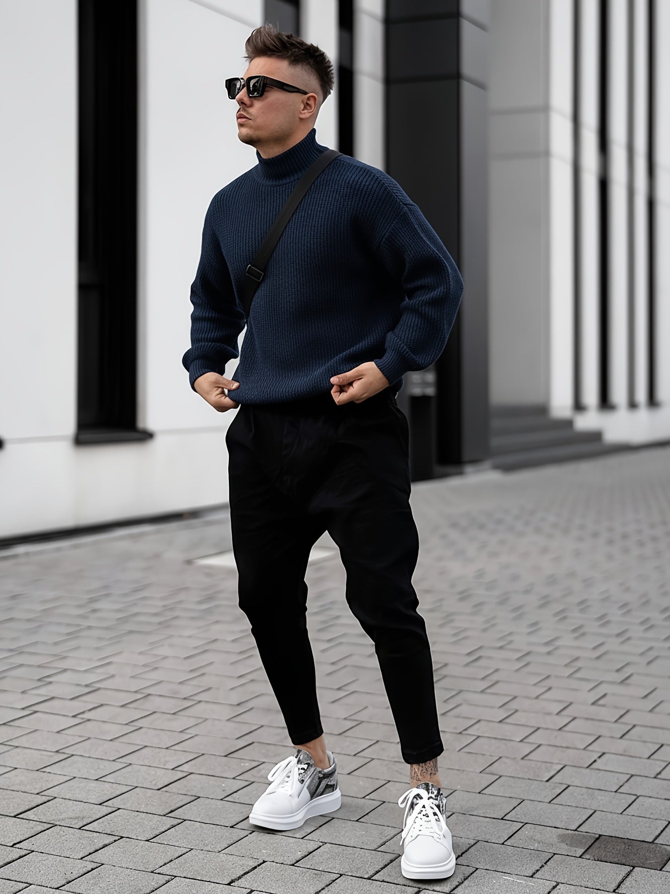 Herren Freizeit Winterpullover – Rollkragen-Pullover im Mantelstil, Weich und Warm, Langarm, Uni-Schwarz (Dunkelbraun/Navy/Grau/Bordeaux) – Maschinenwaschbare Herbst- & Winterbekleidung für Büro, Halbformelle Anlässe & Freizeit