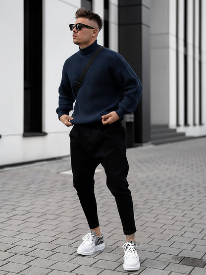 Herren Freizeit Winterpullover – Rollkragen-Pullover im Mantelstil, Weich und Warm, Langarm, Uni-Schwarz (Dunkelbraun/Navy/Grau/Bordeaux) – Maschinenwaschbare Herbst- & Winterbekleidung für Büro, Halbformelle Anlässe & Freizeit