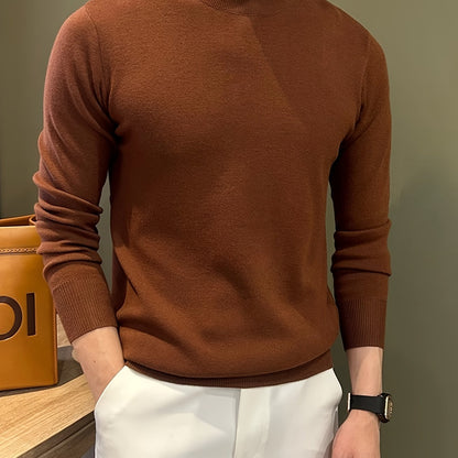 Herren Strickpullover in Braun mit Stehkragen – Weicher, warm­er Winterpullover mit Langarm, atmungsaktiv & schweißableitend – Casual & Büro, Regular Fit
