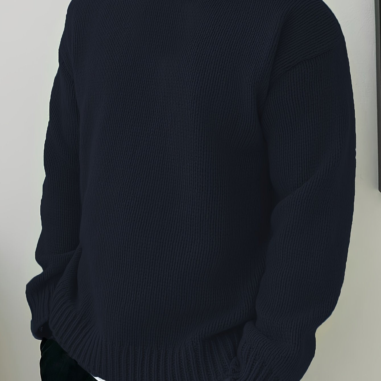 Herren Pullover mit Rundhalsausschnitt – Lockerer Strickpullover in Uni-Farbe für Herbst und Winter, Leicht Elastisch, Bequeme Passform