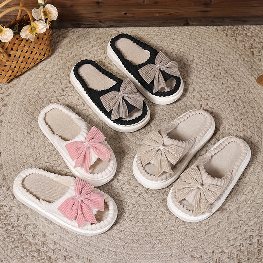 Süße Damen-Hausschuhe mit Schleife – Leicht und Bequem, Offenes Design für drinnen – All-Season in Verschiedenen Farben