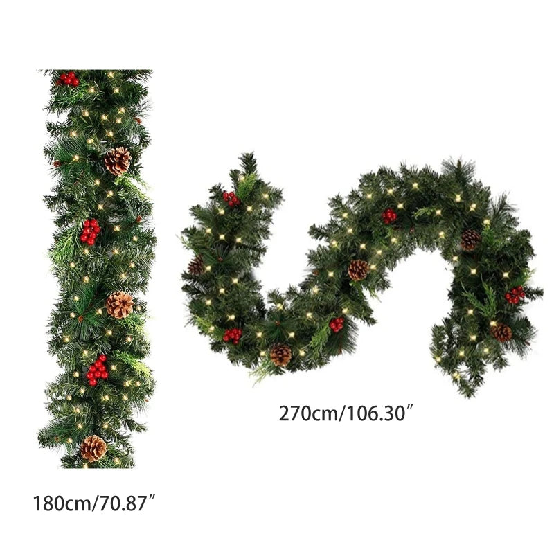 1.8/2,7 m Beleuchtet Weihnachten Girlande LED Licht Rattan Beeren Tannenzapfen Girlanden Dekoration für Türen Bäume Kamine Wand
