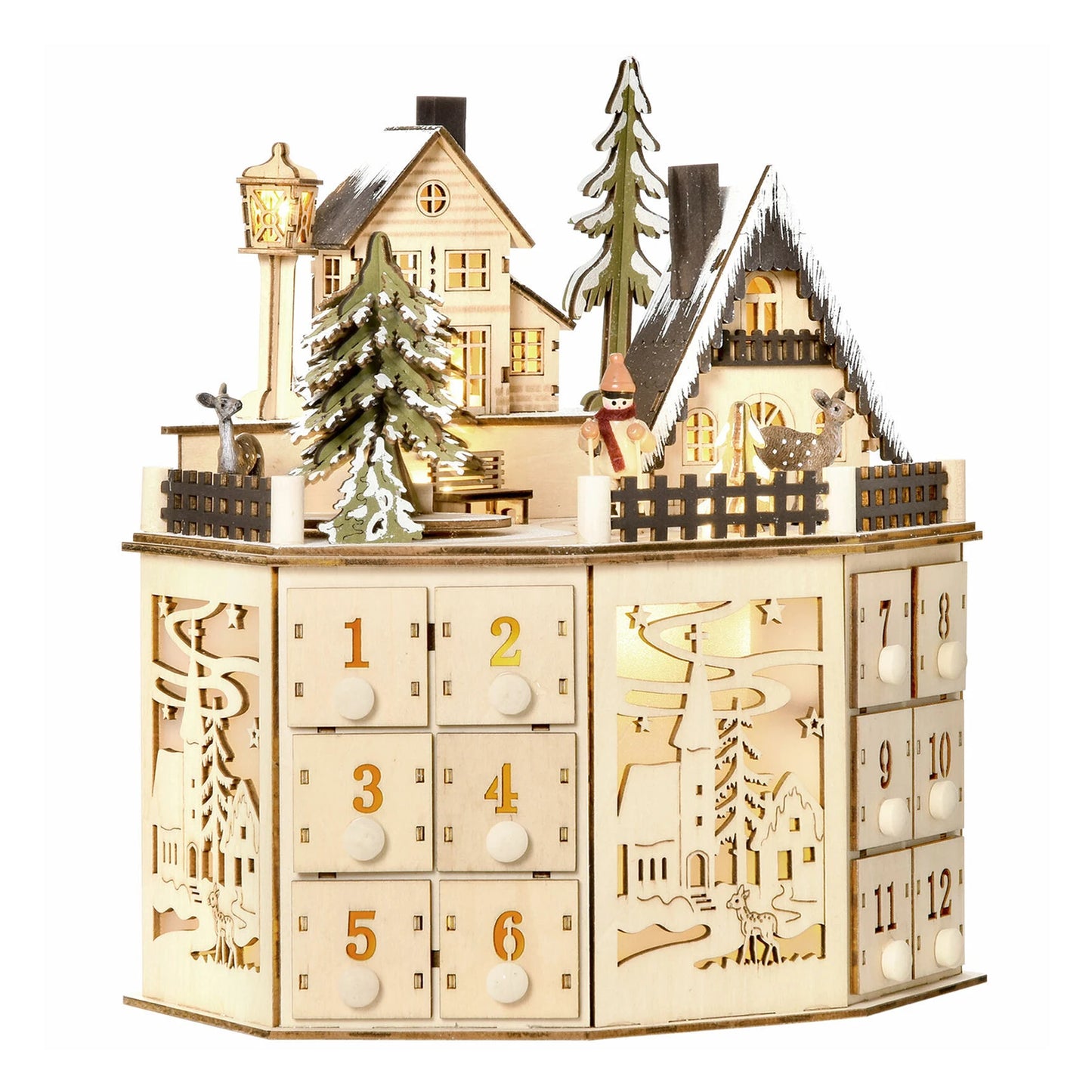 Weihnachts-Adventskalender aus Holz, wiederverwendbar, 24 Tage, Countdown-Dekoration, abnehmbare Schubladen, Box, Tischplatte, DIY-Countdown-Kalender