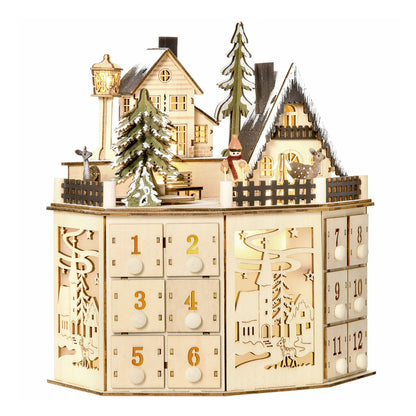 Weihnachts-Adventskalender aus Holz, wiederverwendbar, 24 Tage, Countdown-Dekoration, abnehmbare Schubladen, Box, Tischplatte, DIY-Countdown-Kalender