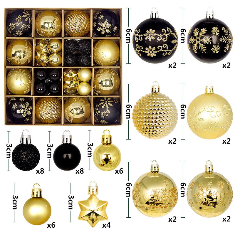 44Pcs 3/6CM Weihnachten Ball – Weihnachtsbaum Dekoration Ornamente für Wohnkultur, Halloween, Neujahr, Navidad Anhänger & Ball Zubehör