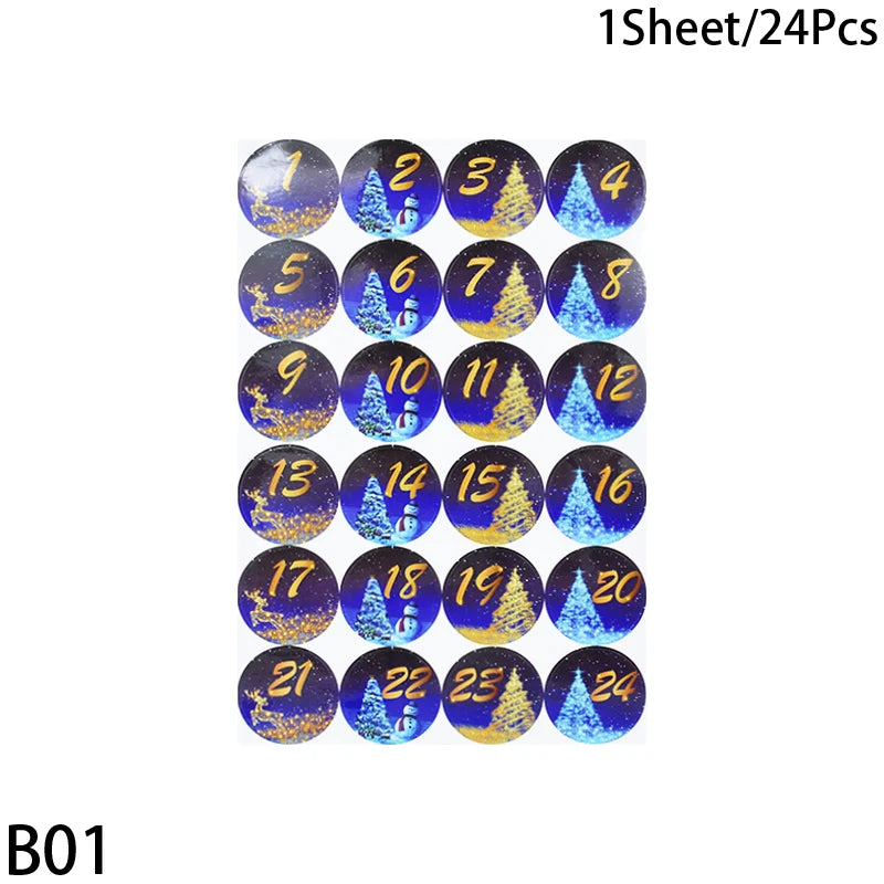 1/3/5 Blatt Weihnachten Adventskalender Aufkleber – Weihnachtscountdown Geschenkverpackung Etiketten, Frohe Weihnachten Party Dekoration, Neujahr