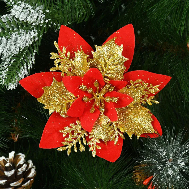 5/10 stücke Künstliche Weihnachten Baum Blume Glitter Dekoration Weihnachten Baum Ornamente Frohe Weihnachten Dekor Für Frohes Neues Jahr Navidad
