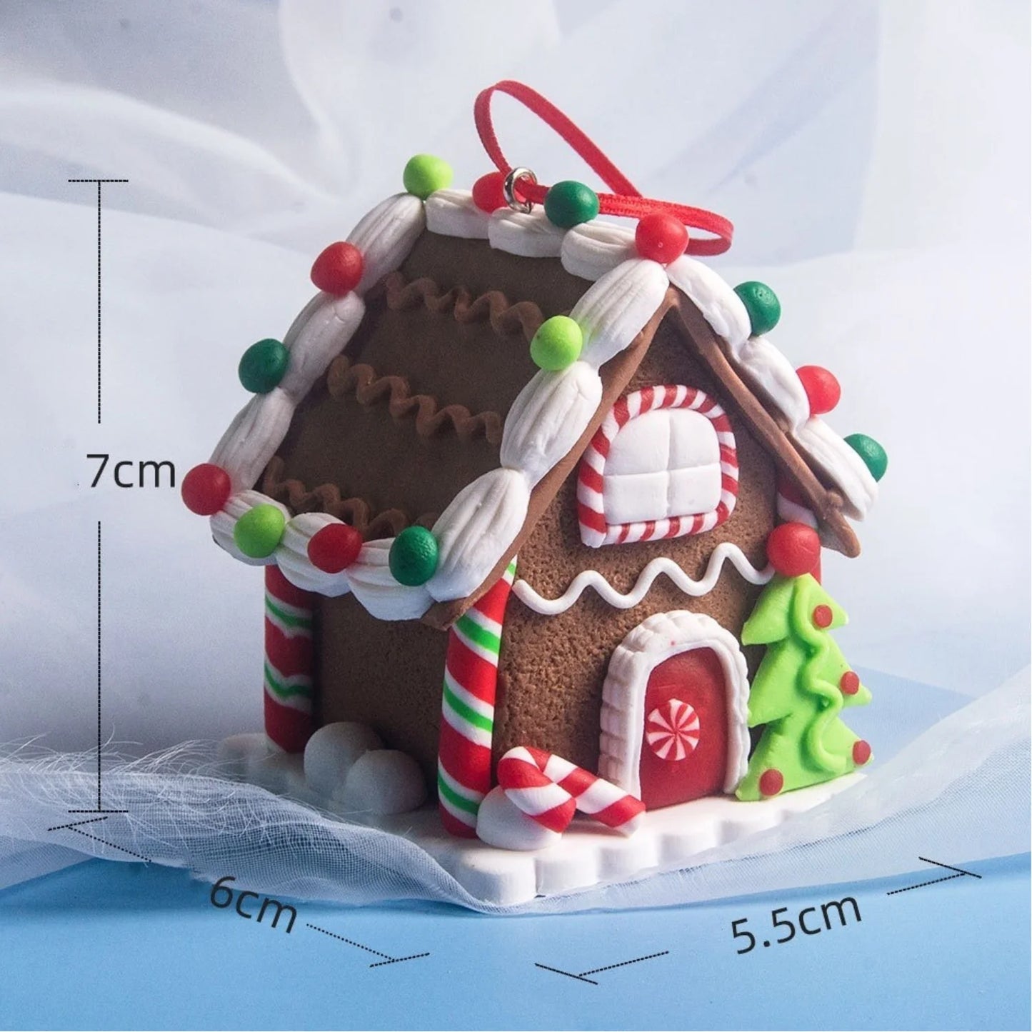 5 Stück Haus-Ornamente Set – Lebkuchenhaus Weihnachtsbaum Ornament mit Aufhängeband – Festliche Urlaub Weihnachtsdekoration