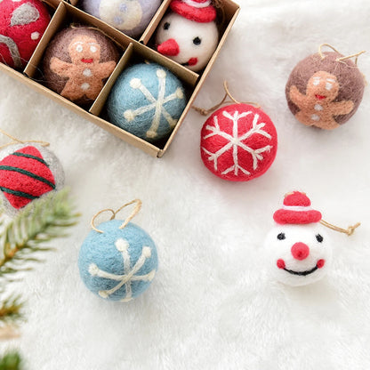 6 Weihnachtsdekorationen – Filzkugeln, kleine hängende Weihnachtsschneeflocken, Schneemann-Girlande, Weihnachtsbaumschmuck & Weihnachtsgeschenke