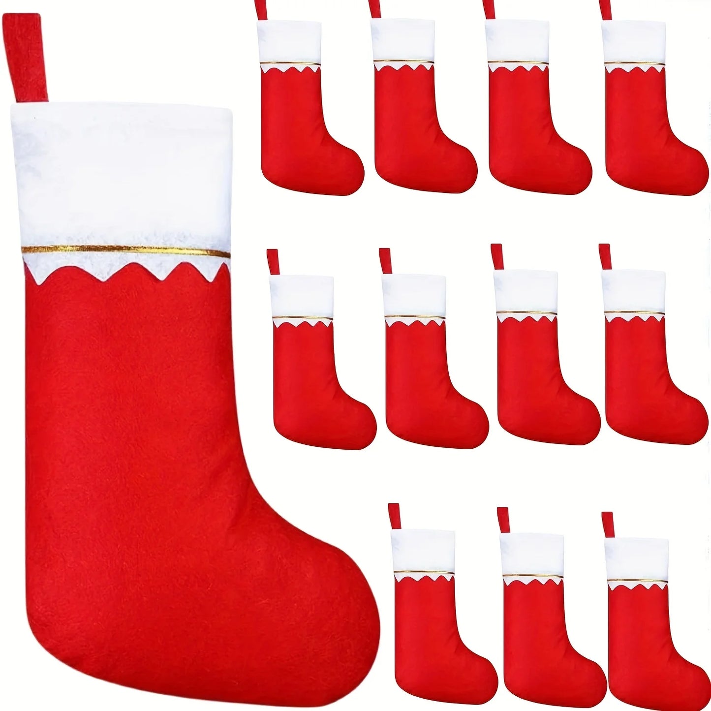12 Stück Weihnachtsstrümpfe – Festliche rote Socken mit Weihnachtsmann- & Rentier-Design, Weihnachtsdeko für Zuhause & Geschenke
