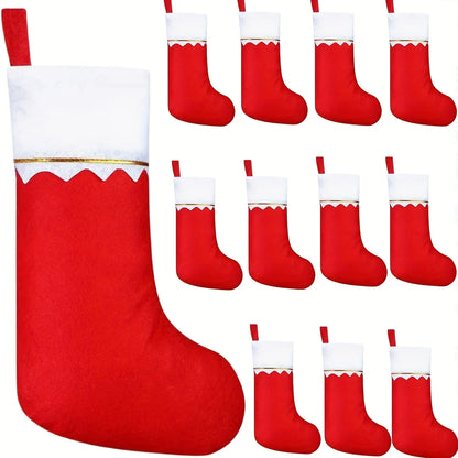 12 Stück Weihnachtsstrümpfe – Festliche rote Socken mit Weihnachtsmann- & Rentier-Design, Weihnachtsdeko für Zuhause & Geschenke
