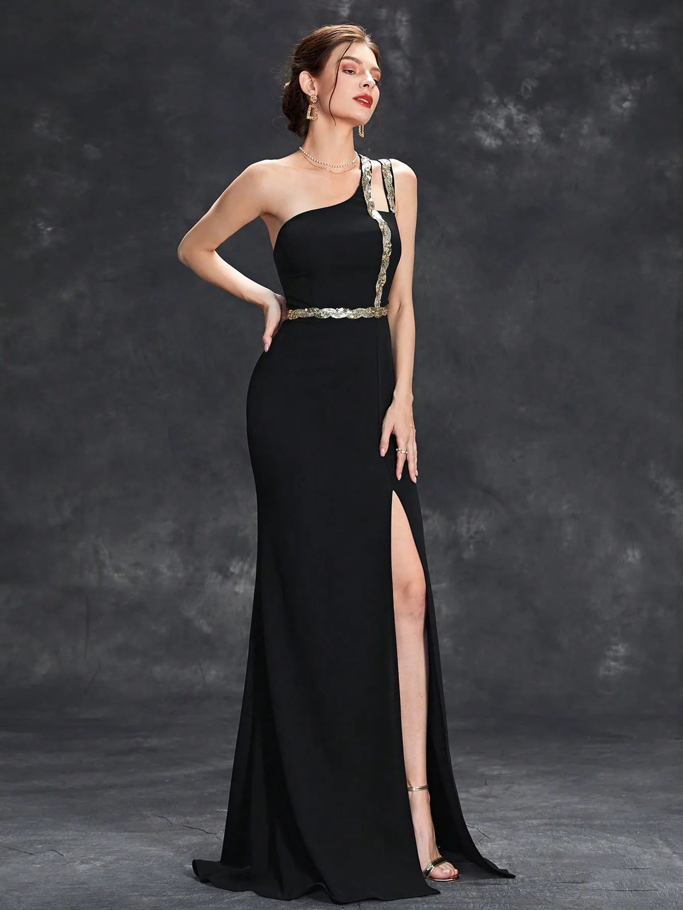 Mgiacy Sequin ribbon slit backless elegant evening gown Ball dress Party dress Bridesmaid dress