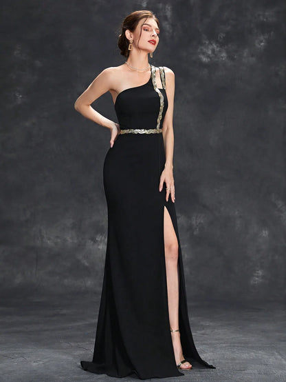 Mgiacy Sequin ribbon slit backless elegant evening gown Ball dress Party dress Bridesmaid dress
