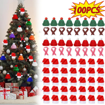 Mini-Weihnachtsmütze & Mini-Schal – Rot/Grün – Festliche Deko zum Aufhängen, für DIY, Lutscherflaschen, Fingerhüte & Weihnachtsfeiern