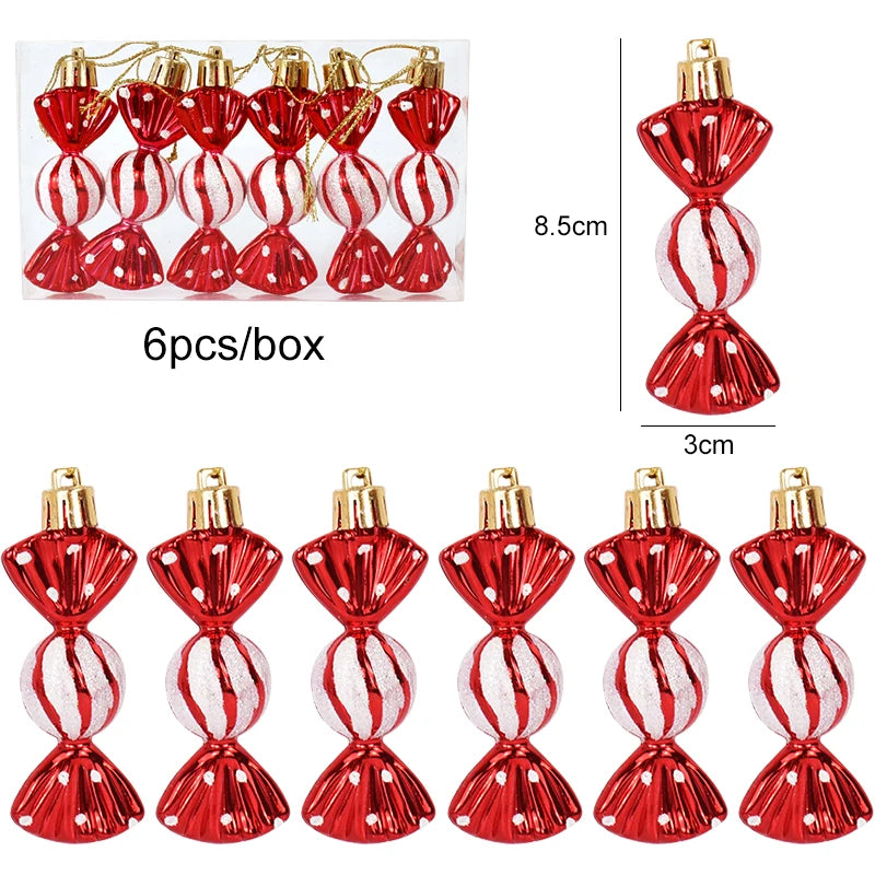 6 teile/schachtel Weihnachts baum Anhänger roten Stern Süßigkeiten Schneeflocke Weihnachts ball Ornament Neujahr 2025 Home Dekoration Noel Geschenk Navidad 2024