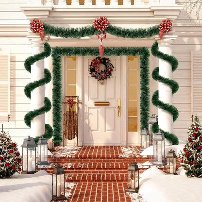 Sggvecsy 49,2 Fuß Weihnachts-Lametta-Girlande, grün-weiß, metallisch, Twist-Girlande, Weihnachtsbaumschmuck und Deckenbehang, PVC-Dekoration