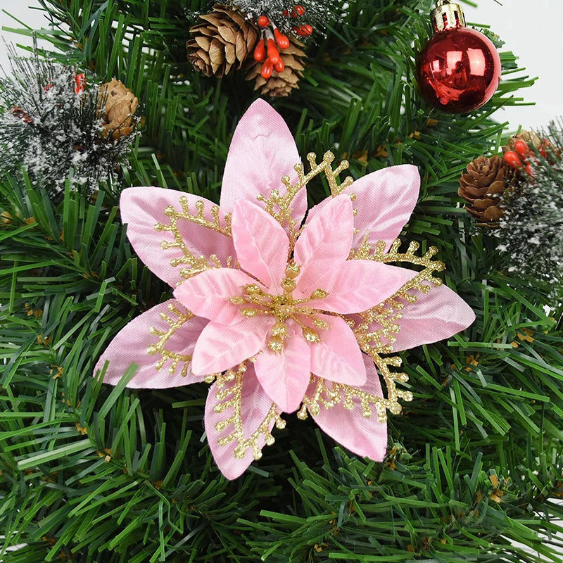 5/10 stücke Künstliche Weihnachten Baum Blume Glitter Dekoration Weihnachten Baum Ornamente Frohe Weihnachten Dekor Für Frohes Neues Jahr Navidad