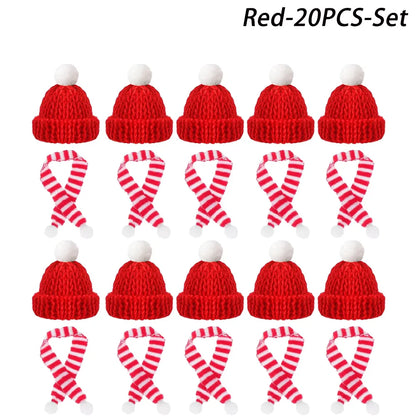 Mini-Weihnachtsmütze & Mini-Schal – Rot/Grün – Festliche Deko zum Aufhängen, für DIY, Lutscherflaschen, Fingerhüte & Weihnachtsfeiern