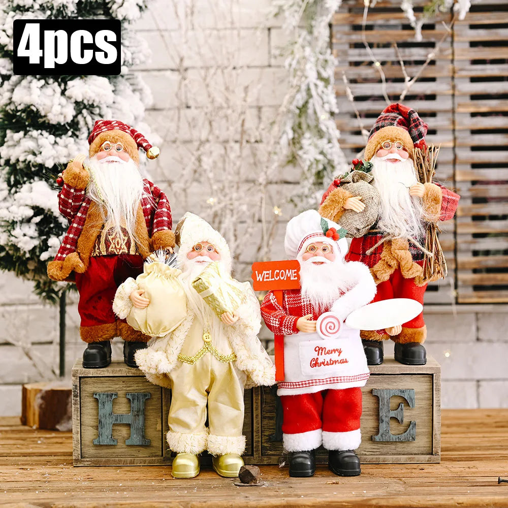 1–4 Stück Weihnachtsdekoration – Santa Claus Plüschpuppe 30 cm | Niedliche Weihnachtsornamente für Zuhause, Party & Neujahrsgeschenke
