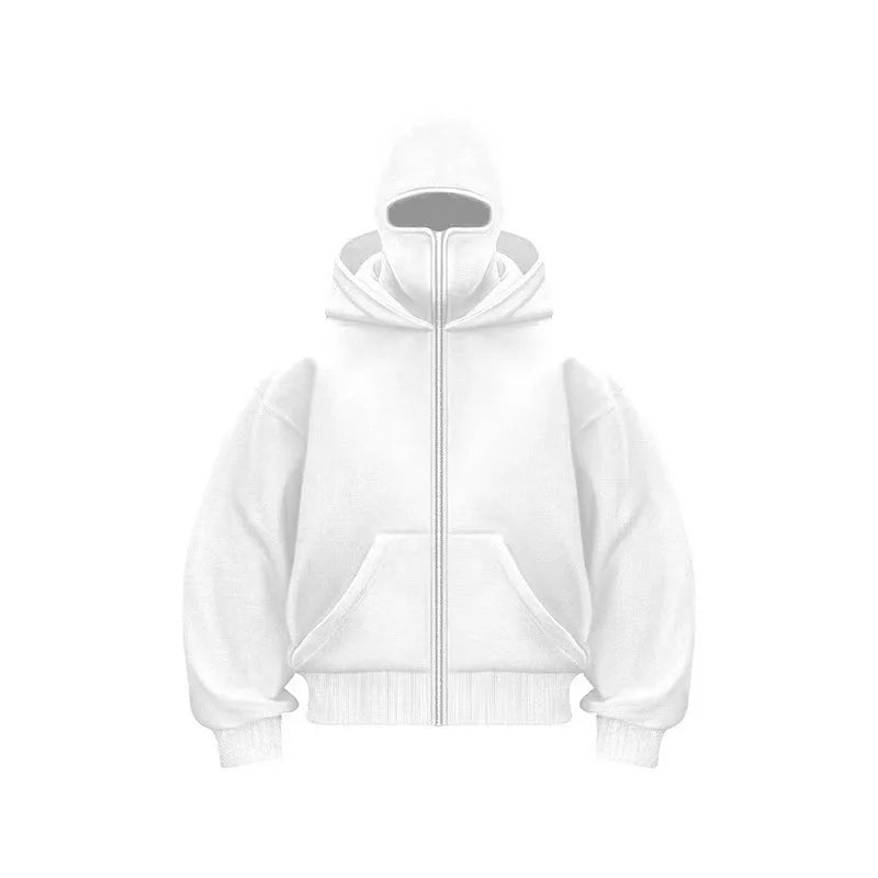 Men and women Y2K Gothic Harajuku winter new item double hooded sweatshirt men's hooded mask zipper sportswear