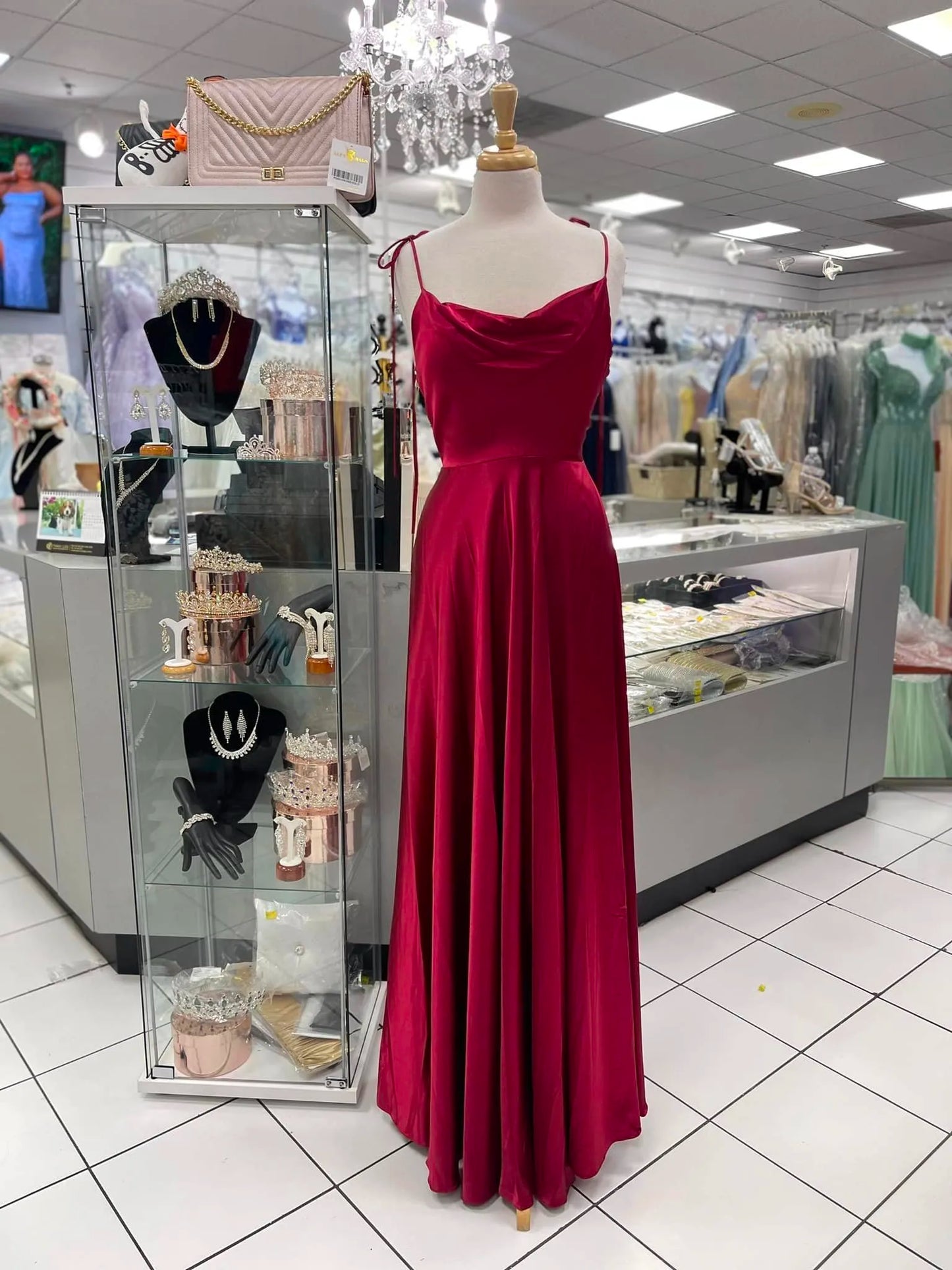 BABYONLINE Elegant Bridesmaid Dress Cowl Neck Adjusted Spaghetti Silky-satin Fabric A-line Silhouette Wedding Women Long Gown