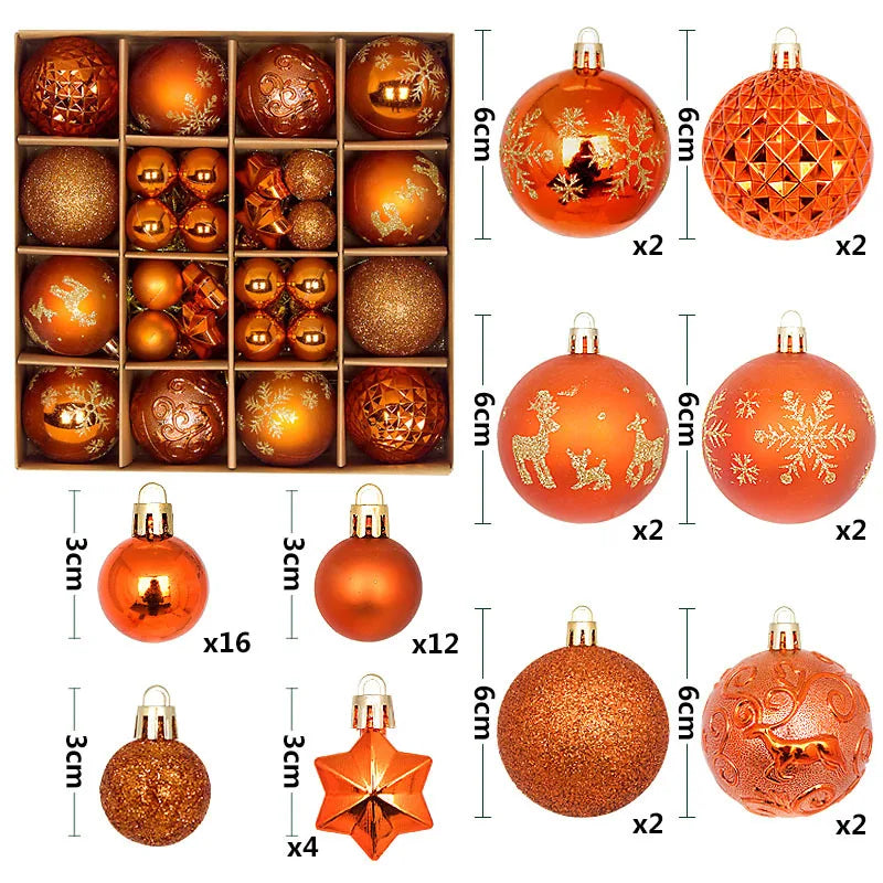 44Pcs 3/6CM Weihnachten Ball – Weihnachtsbaum Dekoration Ornamente für Wohnkultur, Halloween, Neujahr, Navidad Anhänger & Ball Zubehör