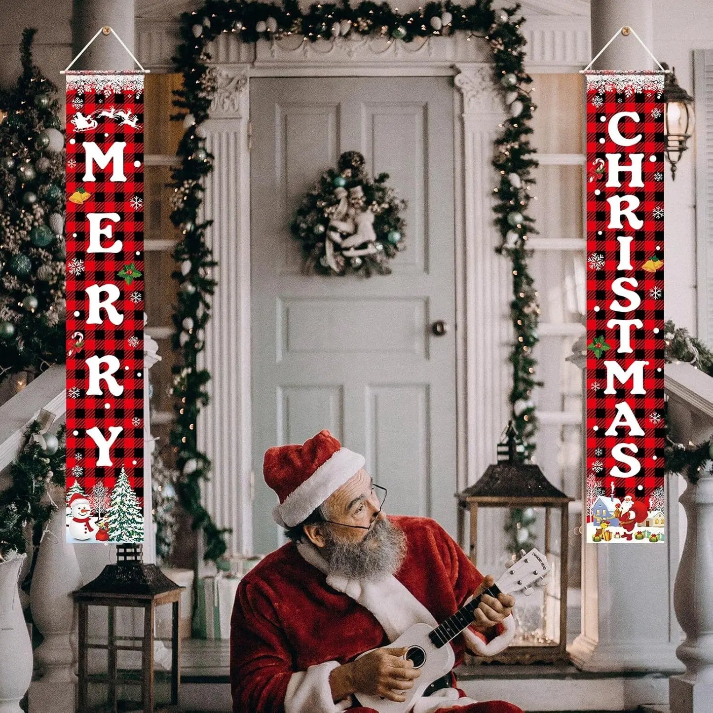 Weihnachtsdekorations-Banner, Weihnachts-Veranda-Türschild, Willkommensbanner für Wand, Zuhause, Party, Dekoration, Weihnachtsdekoration für drinnen und draußen