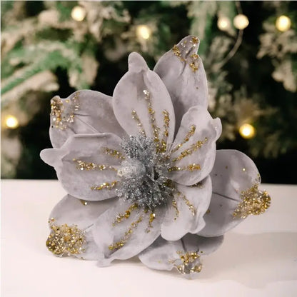 Künstliche Glitzer-Weihnachtsdekoration – Blumen für Weihnachtsbaumschmuck – Gefälschte Blumen – Neujahrs- & Partydekoration – Heimdekoration Weihnachten