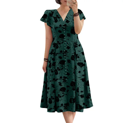 ZANZEA Summer OL Work Ruffle Sleeve Women Midi Dress  Casual Floral Print A-line Vestidos V Neck Waist Party Sundress Oversized