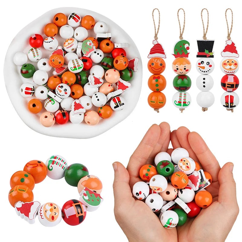 48/80Pcs DIY Weihnachten Holz Perlen Set Santa Schneemann Elf Girlande Weihnachten Baum Hängen Anhänger Neue Jahr Party hause Dekoration Geschenk
