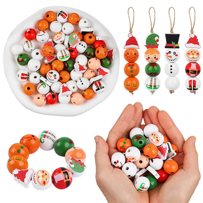 48/80Pcs DIY Weihnachten Holz Perlen Set Santa Schneemann Elf Girlande Weihnachten Baum Hängen Anhänger Neue Jahr Party hause Dekoration Geschenk