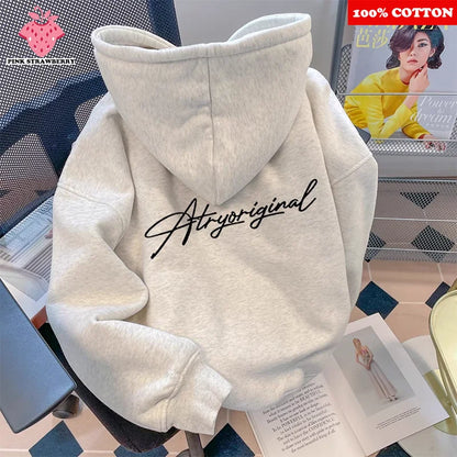 White Gray Letter Print Hooded Hoodie Men Women Autumn Winter 2025 New Fashion Loose Casual Y2K Tops Men Cotton Warm Sweatshirt