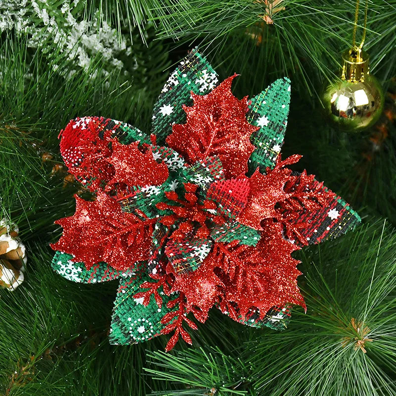5/10 stücke Künstliche Weihnachten Baum Blume Glitter Dekoration Weihnachten Baum Ornamente Frohe Weihnachten Dekor Für Frohes Neues Jahr Navidad