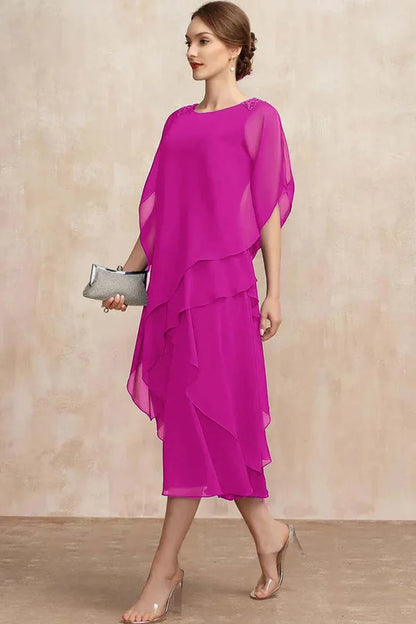 Women Plus Size Chiffon Dress Short Sleeve Elegant O-Neck Solid Party Irregular Layered Petal Sleeve Summer Fashion Maxi Dress