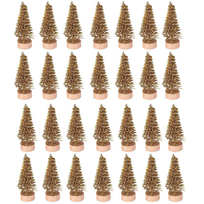 5/500 Stück Mini Weihnachtsbaum – Kleine Künstliche Tannenbaum-Ornamente aus Sisal mit Holzsockel für Weihnachts- & Partydekoration