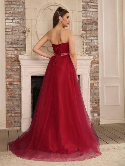 Misshow Elegant Sweetheart Ball Gown Tulle Prom Dress Vintage Style Off Shoulder Chic Evening Party Dresses with Sequin Belt