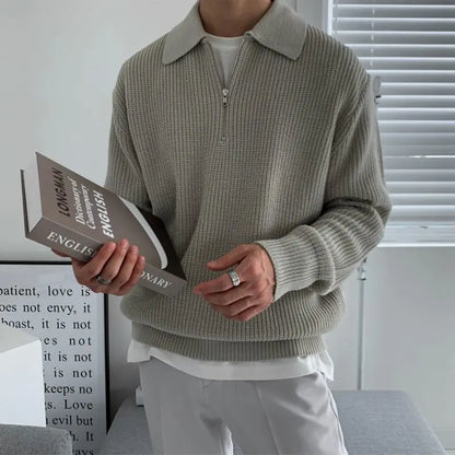 Winter Lapel Sweater Men Warm Fashion Casual Knit Pullover Men Korean Loose Zipper Long Sleeve Sweater Mens Jumper Clothes