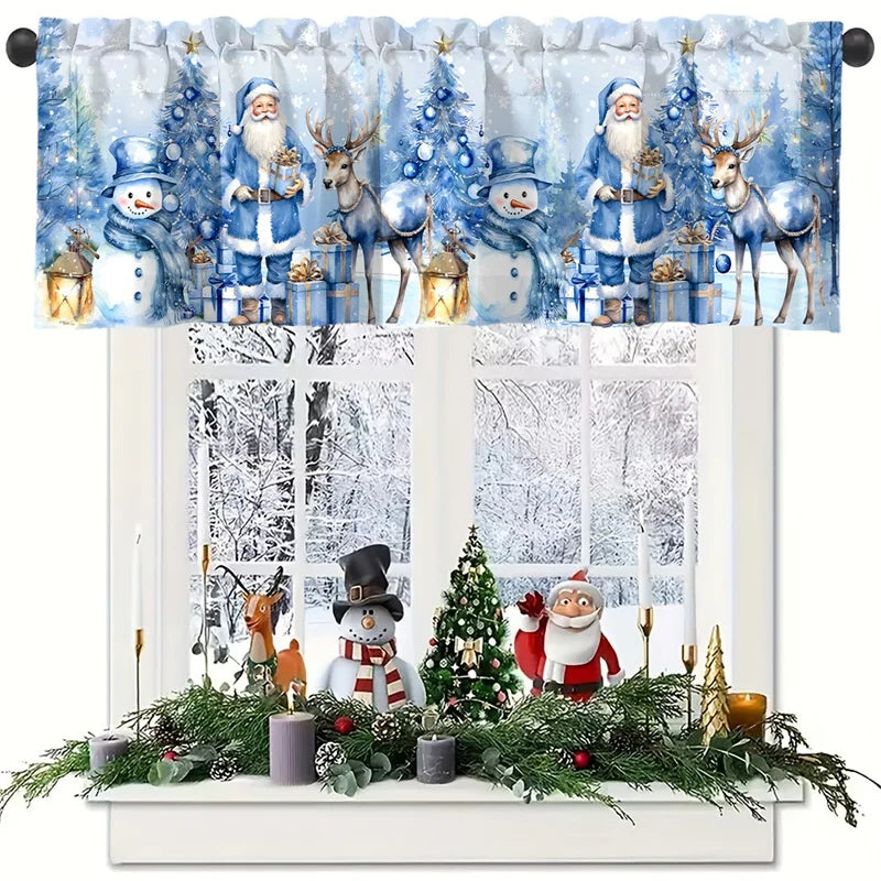 Weihnachtsvorhang Volant Weihnachtsstange Tasche Fensterbehandlung für Wohnzimmer Küche Schlafzimmer Weihnachtsdekorationen für Zuhause 2025