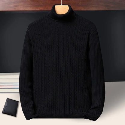New Men's Turtleneck Sweaters Autumn Knitted Striped Streetwear Warm Long Sleeved Pullover Solid Color Basic Style Casual Tops