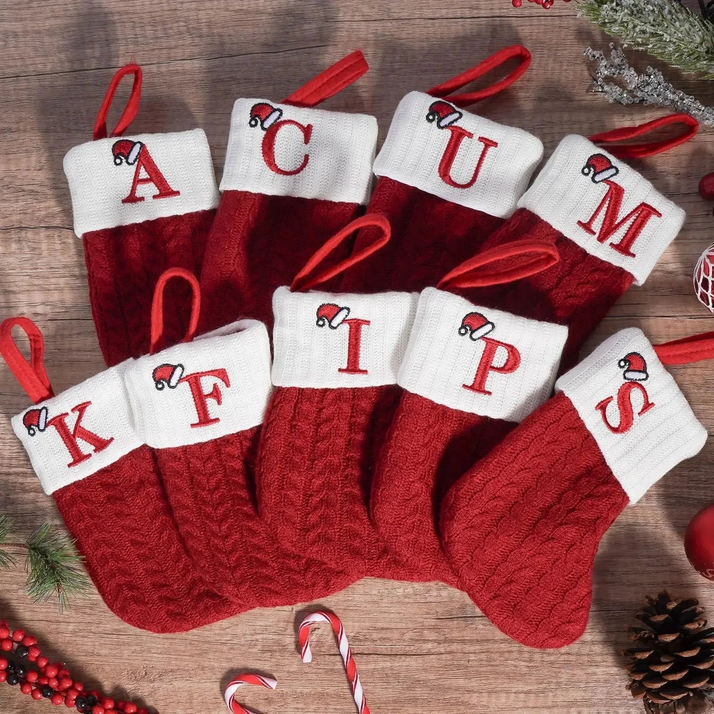 Personalisierte Weihnachts-Stricksocken mit Alphabet – Weihnachtsbaumschmuck & Deko für Zuhause | Navidad & Noel | Festliche Geschenkidee
