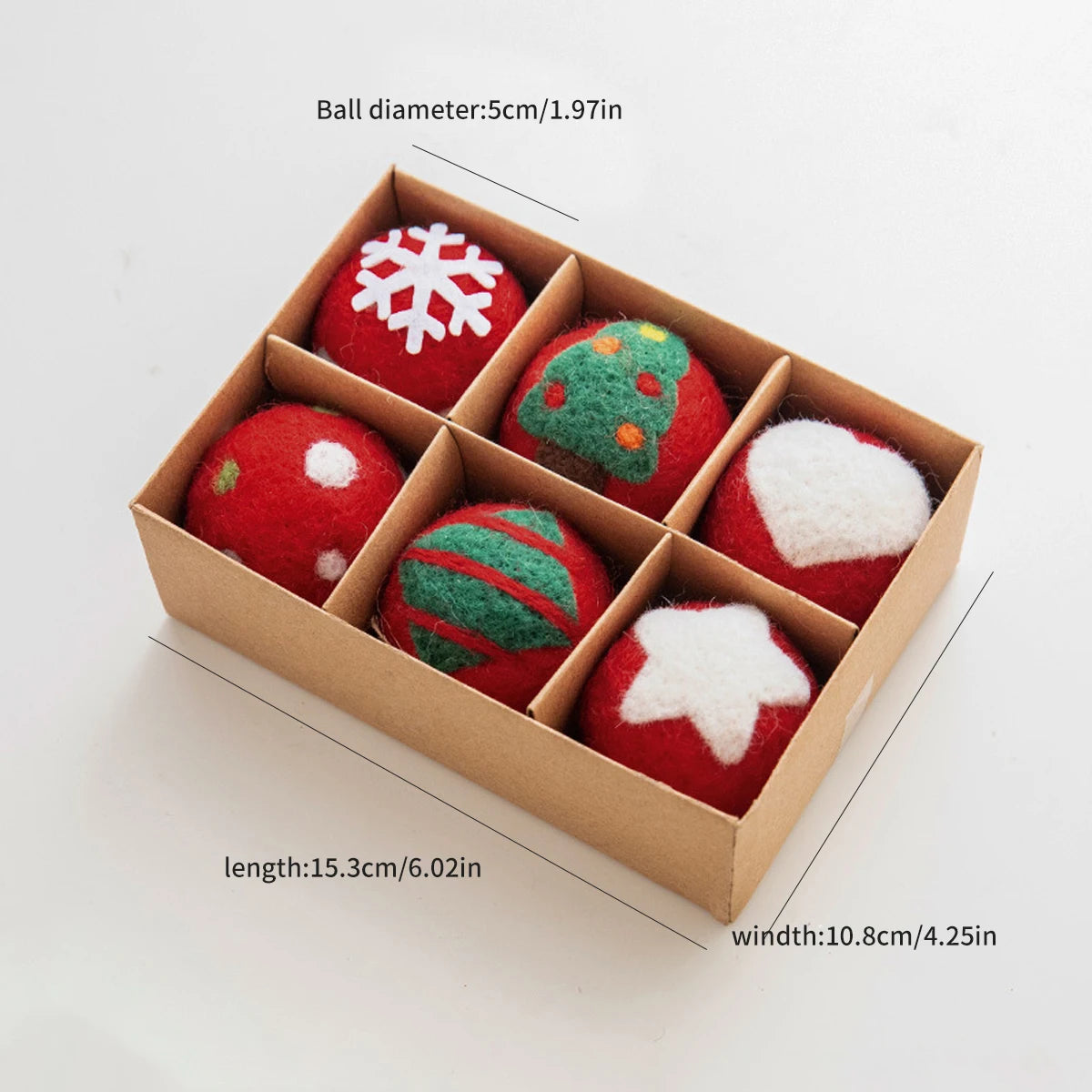 6 Weihnachtsdekorationen – Filzkugeln, kleine hängende Weihnachtsschneeflocken, Schneemann-Girlande, Weihnachtsbaumschmuck & Weihnachtsgeschenke