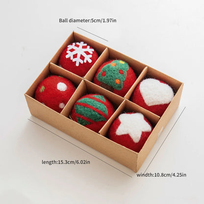 6 Weihnachtsdekorationen – Filzkugeln, kleine hängende Weihnachtsschneeflocken, Schneemann-Girlande, Weihnachtsbaumschmuck & Weihnachtsgeschenke