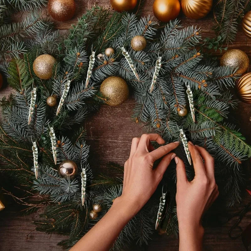 Transparente Acryl-Eiszapfen & Schneeflocken – Weihnachtsbaum-Anhänger, Kristalloptik, Hängende Ornamente für Zuhause & Partydeko