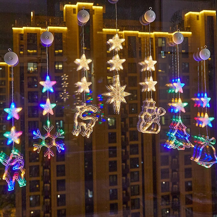 Weihnachten LED Saugnapf Lichter – Santa Claus, Schneeflocke & Elch Fenster Dekoration für Weihnachten & Neujahr Navidad