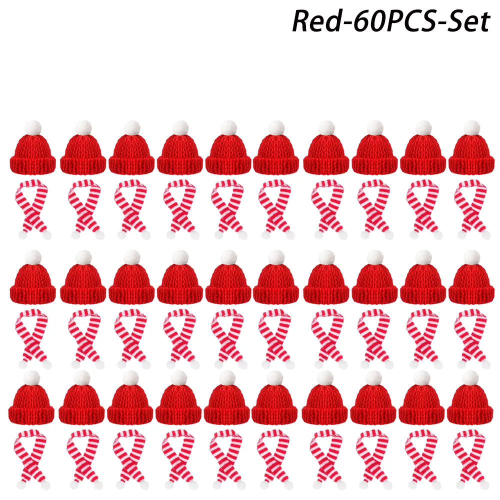 Mini-Weihnachtsmütze & Mini-Schal – Rot/Grün – Festliche Deko zum Aufhängen, für DIY, Lutscherflaschen, Fingerhüte & Weihnachtsfeiern