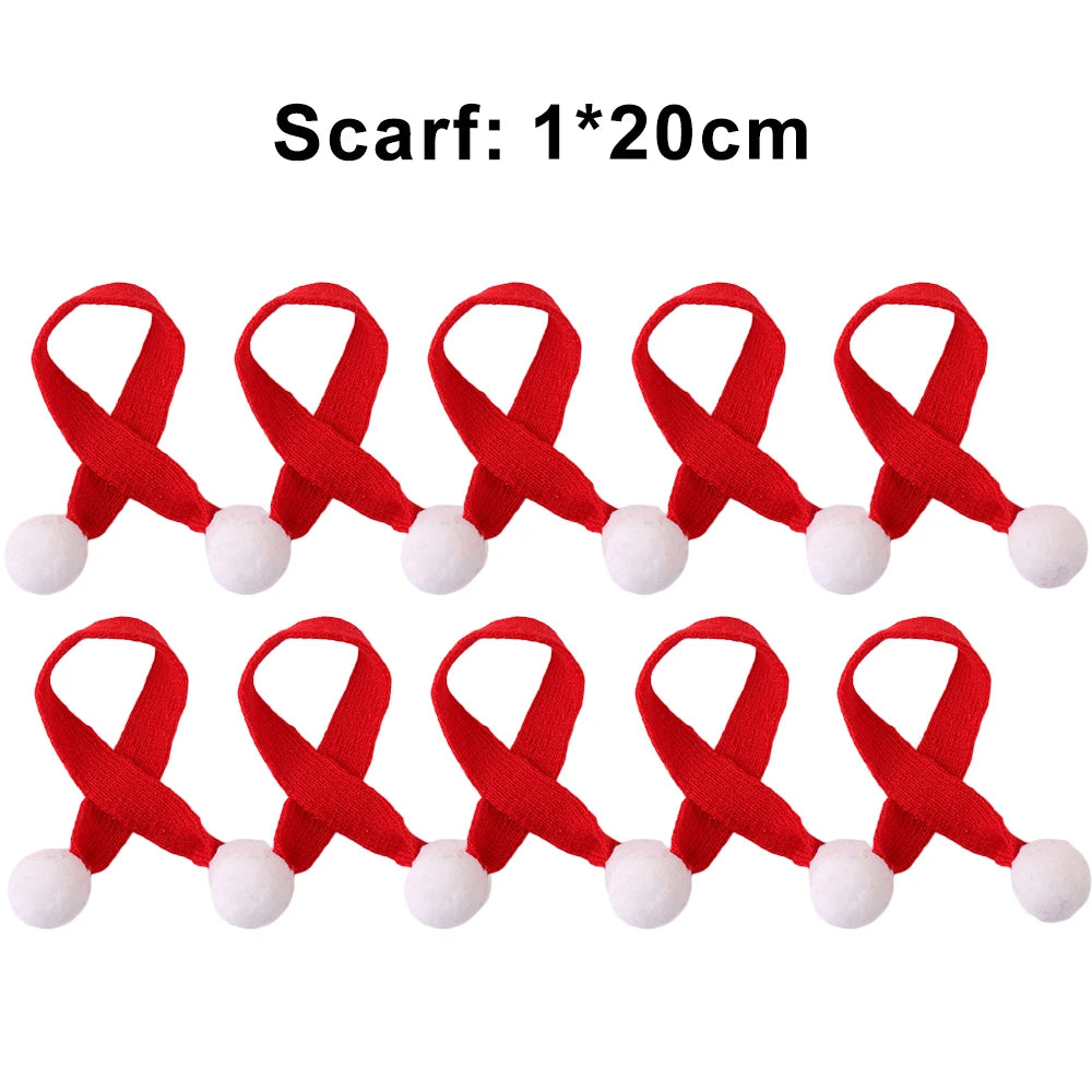 Mini Weihnachtsmütze und Schal Set – kleines Strick-Weihnachtskostüm für Katzen, Kaninchen, Puppen, Flaschenverschluss, DIY, Partydeko