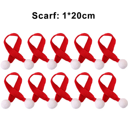 Mini Weihnachtsmütze und Schal Set – kleines Strick-Weihnachtskostüm für Katzen, Kaninchen, Puppen, Flaschenverschluss, DIY, Partydeko